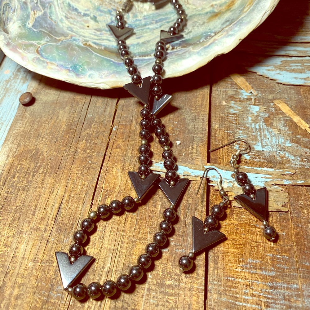 Handcrafted Hematite Necklace and Earrings Set